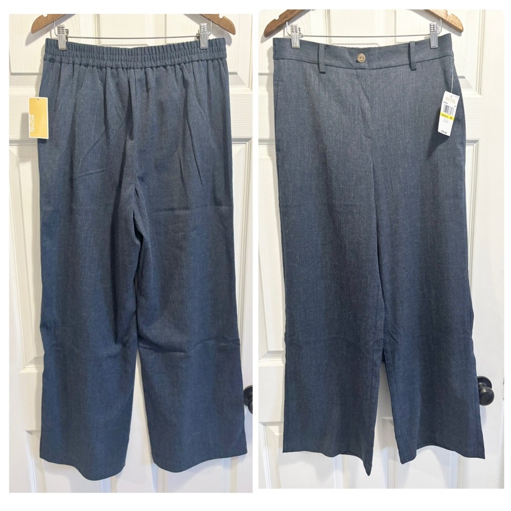 NWT Michael Kors Wide Leg Pull On Pants Navy Blue Stretchy Trousers Size Medium